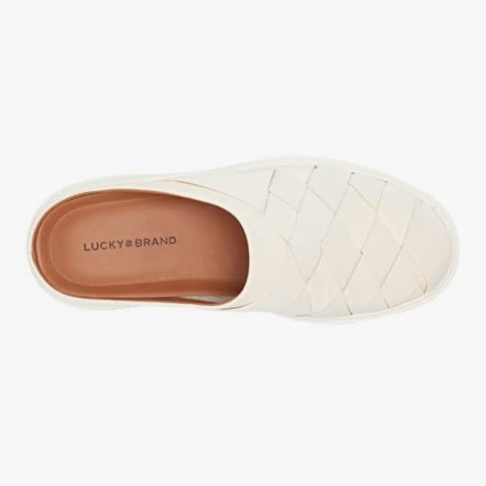 NWT Lucky Brand Leather Killian Pristine White Slip-On Woven Mules - Picture 3 of 8